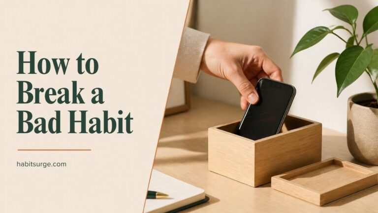 Hand placing a smartphone into a wooden box on a desk
