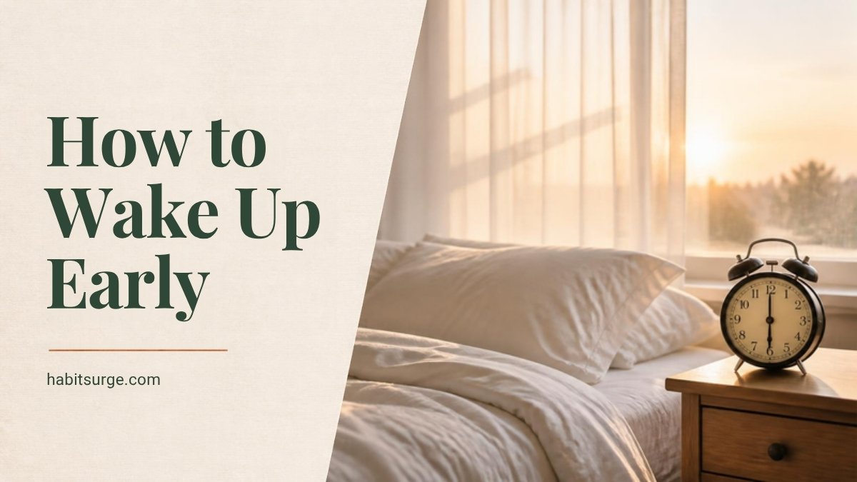 Sunrise light through curtains onto a bed with an alarm clock on the nightstand